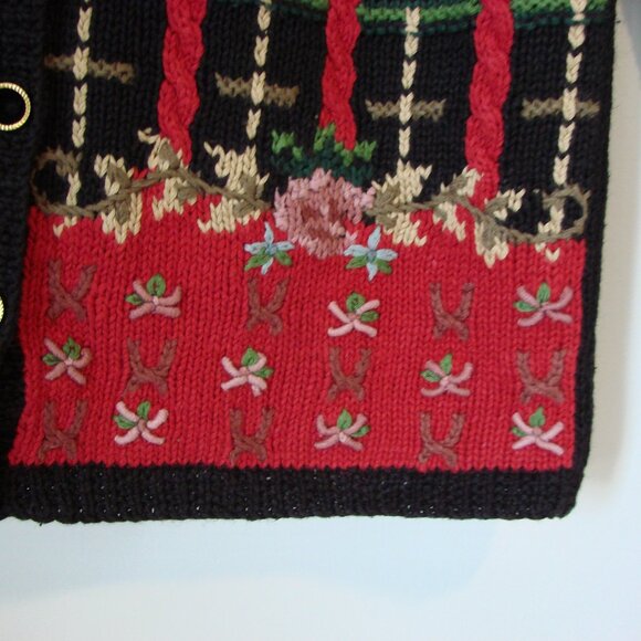 Talbots Hand Knit Chunky Cardigan Sweater Floral Tapestry Cottagecore NEW Large - Picture 11 of 16